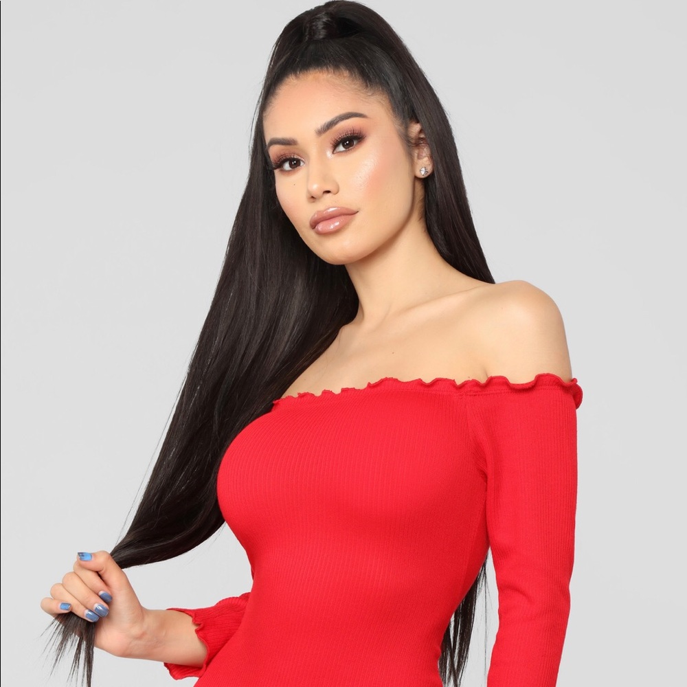 Jacky Off Shoulder Midi Dress - Red